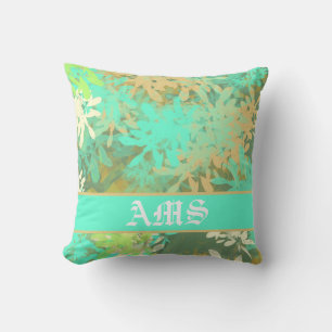 Modern Abstract Green Leaf Pattern Throw Pillow