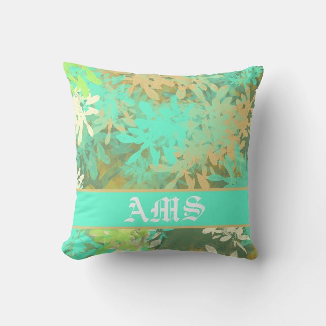 Modern Abstract Green Leaf Pattern Throw Pillow (Front)