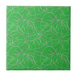 Modern Abstract Green Pink Floral Version 3 Tile