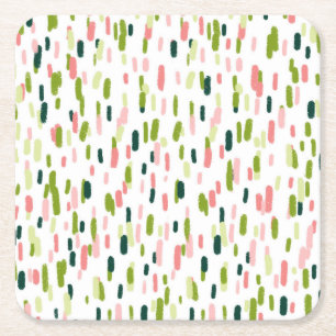 Modern Abstract Green pink Sprinkles Square Paper Coaster