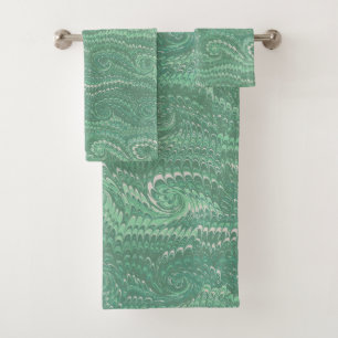 Modern Abstract Green Swirls Marble Pattern Bath Towel Set