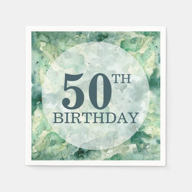 Modern Abstract Green Watercolor Birthday Napkin (Front)