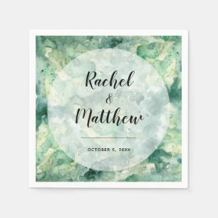 Modern Abstract Green Watercolor Wedding Napkin