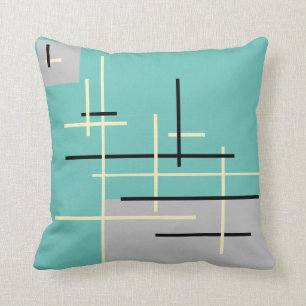 Modern Abstract Green Yellow Black Grey Line Art Throw Pillow