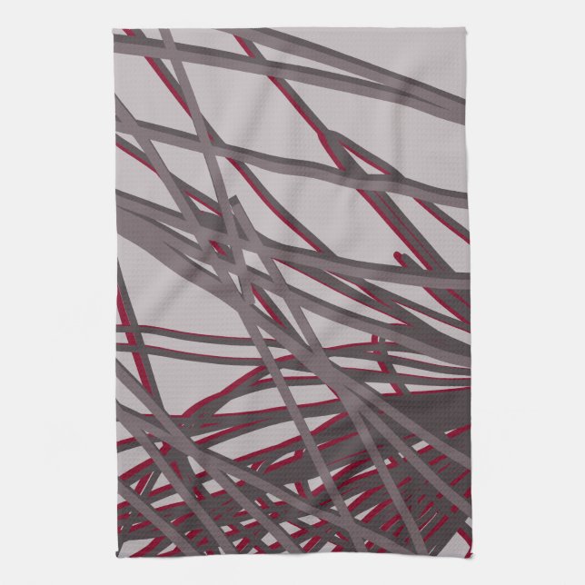 Modern Abstract Grey and Burgundy Design Kitchen Towel (Vertical)