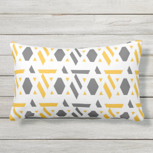 Modern, abstract, grey, mustard yellow, white lumbar pillow