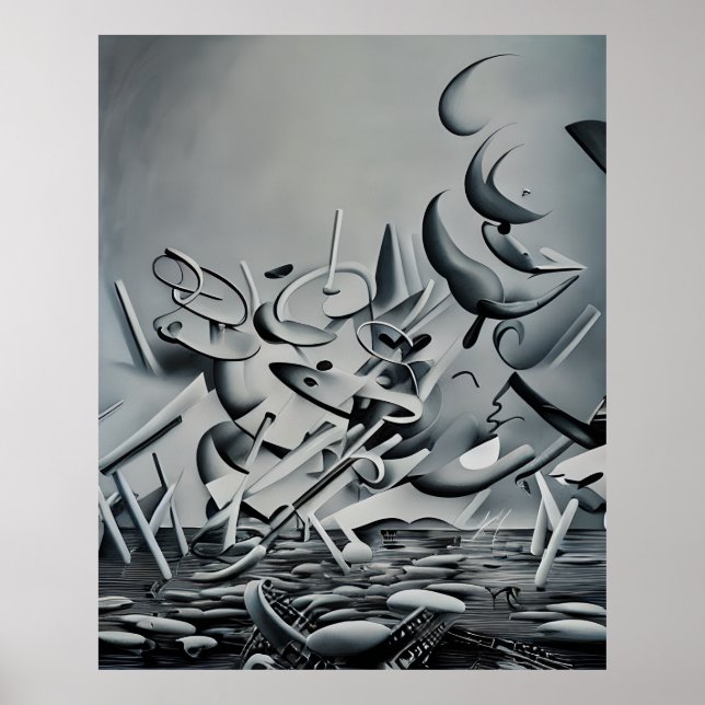 Modern Abstract grey off white forms Poster (Front)