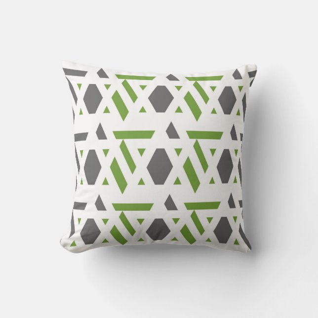 Modern, abstract, grey, olive green, white throw pillow (Front)