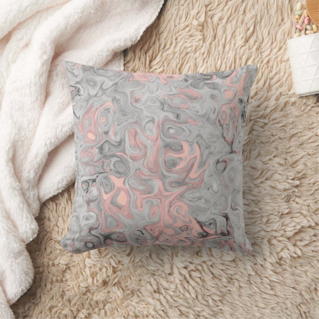 Modern Abstract Grey Pink Marble Pattern  Throw Pillow (Blanket)