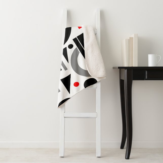Modern Abstract Grey Red Black White Sherpa Blanket (In Situ)