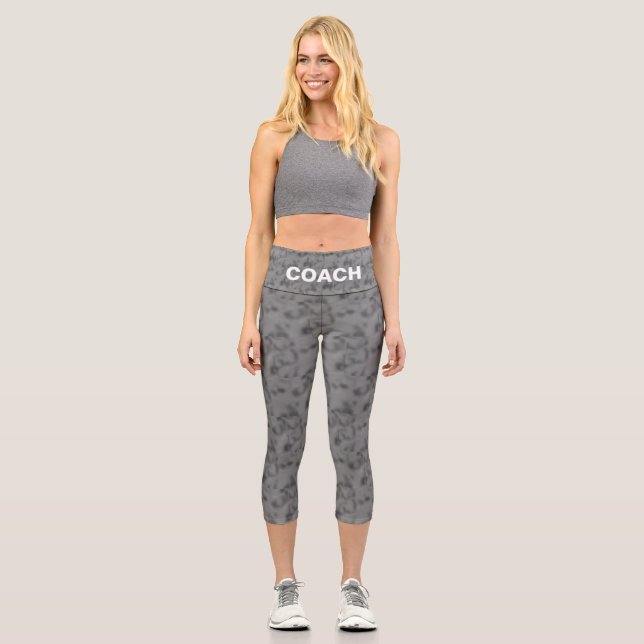 Modern Abstract Grey Shades Pattern with Text Capri Leggings (Front)