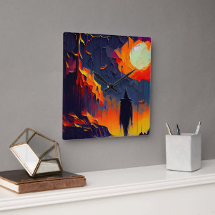 Modern Abstract Halloween Night Square Wall Clock