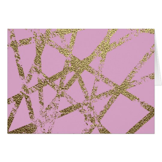 Modern,abstract,hand painted, gold lines pink card