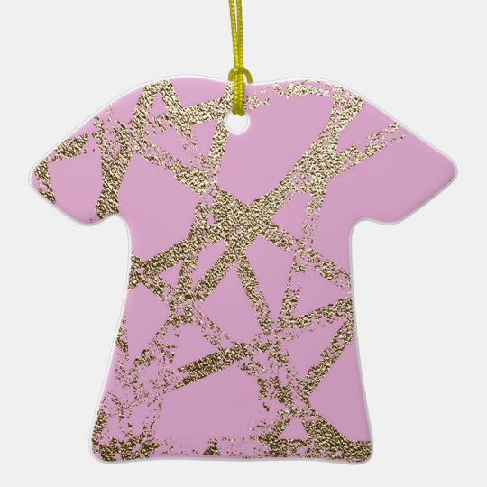Modern,abstract,hand painted, gold lines pink ceramic ornament