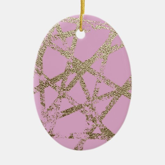 Modern,abstract,hand painted, gold lines pink ceramic ornament