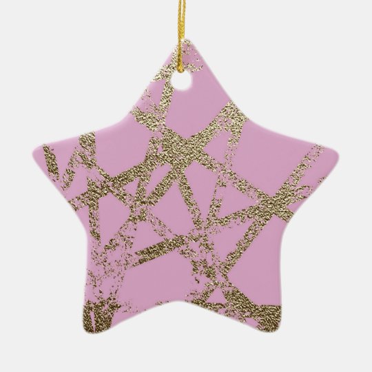 Modern,abstract,hand painted, gold lines pink ceramic ornament