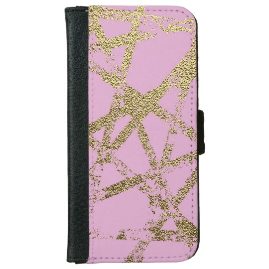 Modern,abstract,hand painted, gold lines, pink,dec iPhone 6 wallet case
