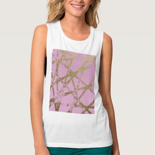 Modern,abstract,hand painted, gold lines, pink,dec tank top