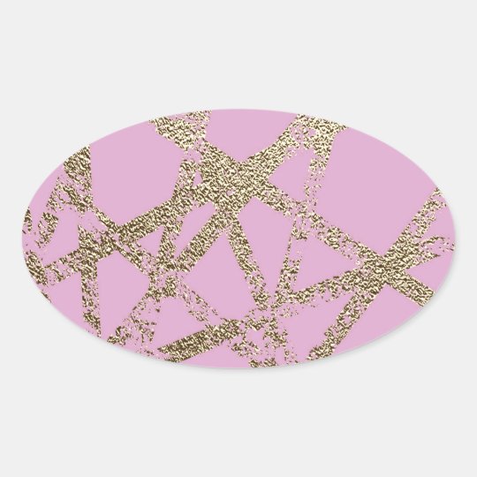 Modern,abstract,hand painted, gold lines pink oval sticker