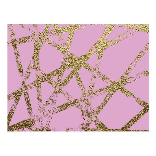Modern,abstract,hand painted, gold lines pink postcard
