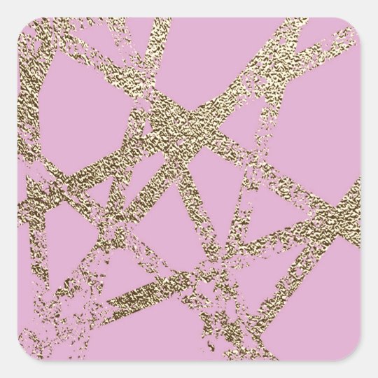 Modern,abstract,hand painted, gold lines pink square sticker