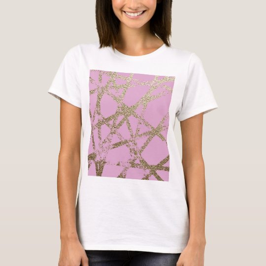 Modern,abstract,hand painted, gold lines pink T-Shirt
