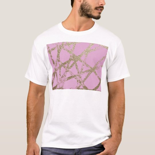 Modern,abstract,hand painted, gold lines pink T-Shirt