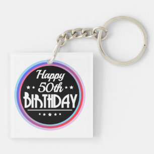Modern Abstract Happy 50th Birthday Keychain