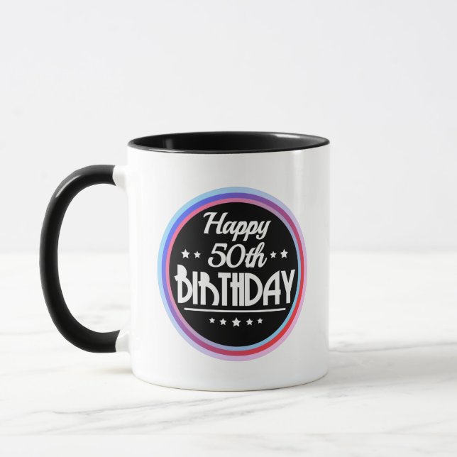 Modern Abstract Happy 50th Birthday Mug (Left)