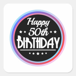 Modern Abstract Happy 50th Birthday Square Sticker