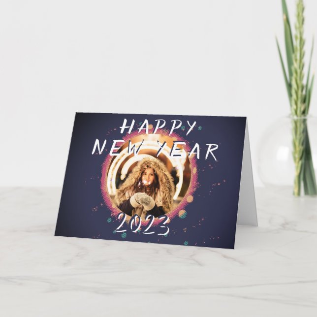 Modern Abstract Happy New Year 2022 Photo Holiday Card (Front)