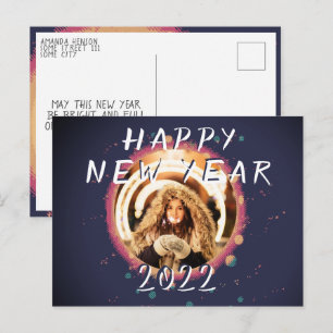 Modern Abstract Happy New Year 2022 Photo Postcard