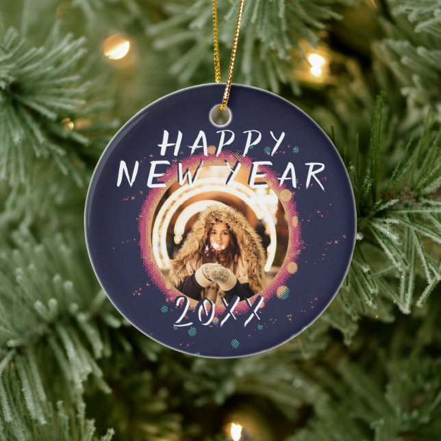 Modern Abstract Happy New Year 2023 Photo Ceramic Ornament (Tree)