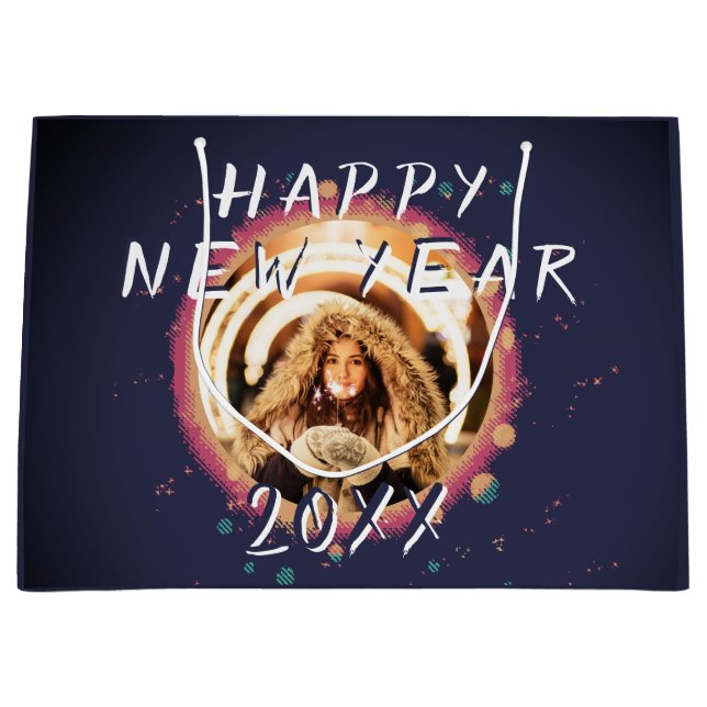 Modern Abstract Happy New Year 2023 Photo Large Gift Bag (Front)