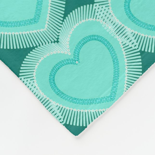 Modern Abstract Hearts - Aqua and Turquoise Fleece Blanket (Corner)