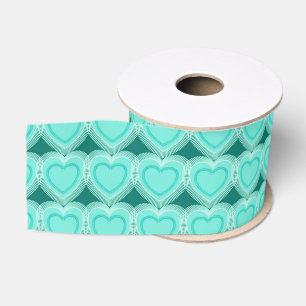 Modern Abstract Hearts - Aqua and Turquoise Grosgrain Ribbon