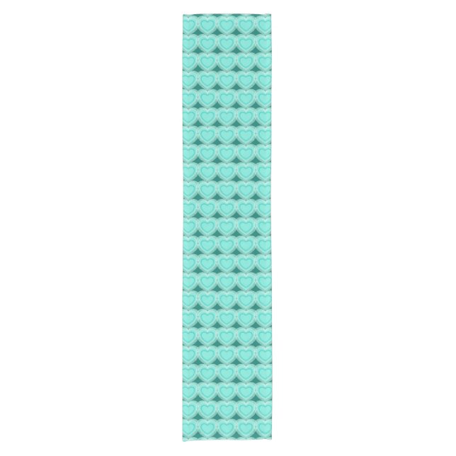 Modern Abstract Hearts - Aqua and Turquoise Short Table Runner (Front)