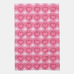 Modern Abstract Hearts - Azalea Pink Kitchen Towel