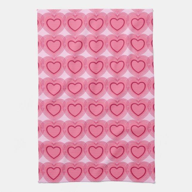 Modern Abstract Hearts - Azalea Pink Kitchen Towel (Vertical)