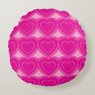 Modern Abstract Hearts - Fuchsia Pink Round Pillow