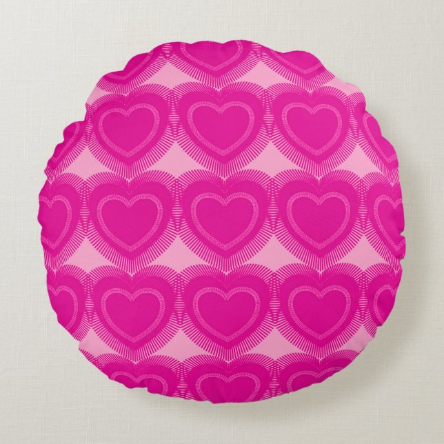 Modern Abstract Hearts - Fuchsia Pink Round Pillow (Front)