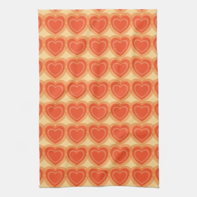 Modern Abstract Hearts - Mandarin Orange Kitchen Towel (Vertical)