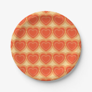 Modern Abstract Hearts - Mandarin Orange Paper Plate