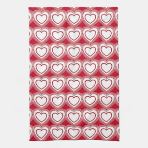 Modern Abstract Hearts - Red and White Kitchen Towel
