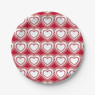 Modern Abstract Hearts - Red and White Paper Plate