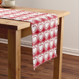 Modern Abstract Hearts - Red and White Short Table Runner