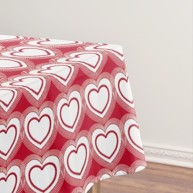 Modern Abstract Hearts - Red and White Tablecloth (In Situ)