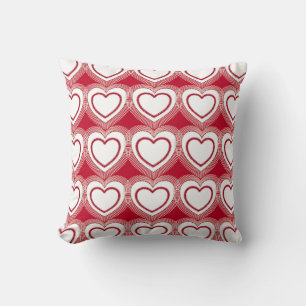 Modern Abstract Hearts - Red and White Throw Pillow