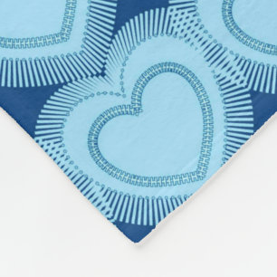 Modern Abstract Hearts - Sky Blue and Cobalt Fleece Blanket