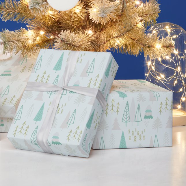Modern Abstract Holiday Trees Cream Christmas Wrapping Paper (Holidays)